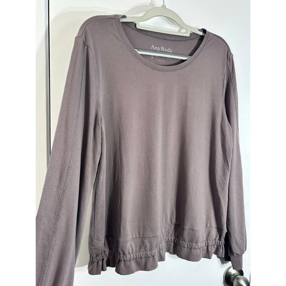 Anybody Blouses Lot of 2 Green & Taupe Crepe Stretch Knit Ruffled Hem Officecore - Picture 10 of 14